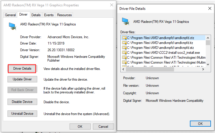 check Windows 10 driver files