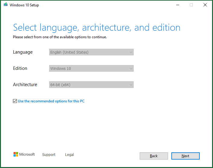 select language, architecture, and edition for the Windows media
