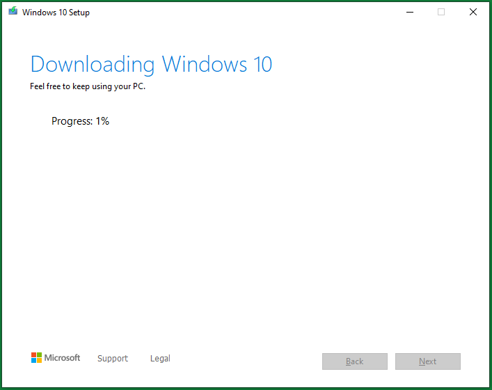 Windows Media Creation Tool is processing