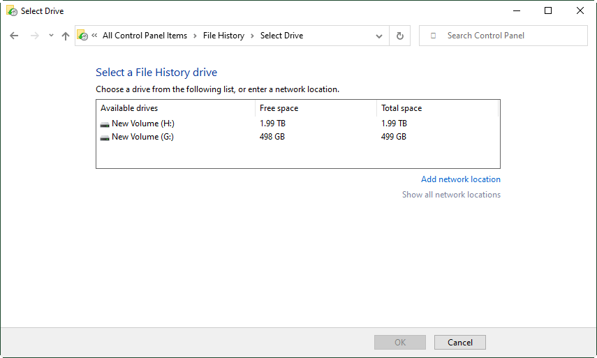 select File History drive in Control Panel