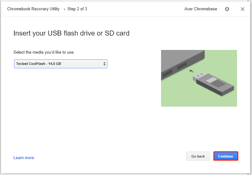 select the USB and click Continue