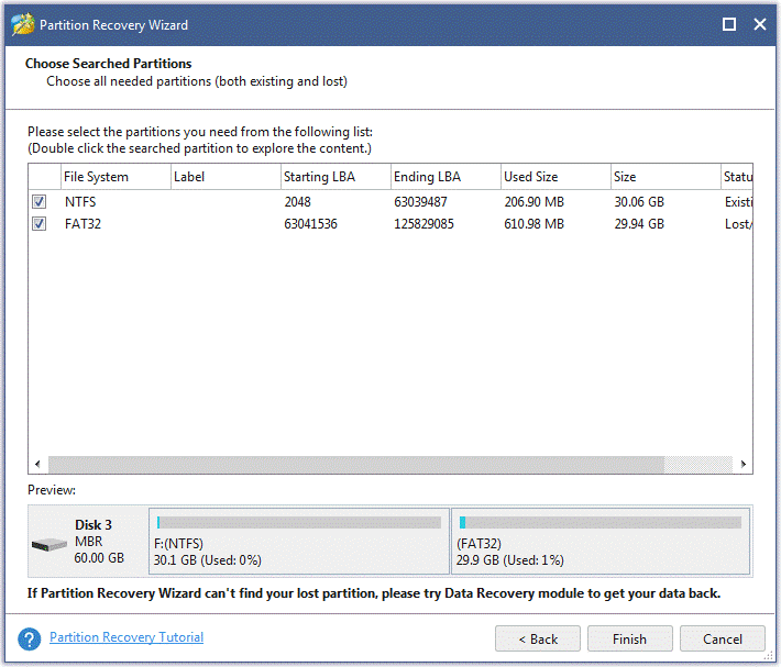 recover lost volumes using MiniTool Partition Wizard