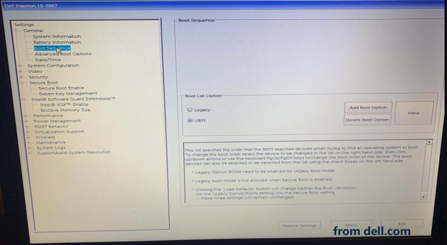 check boot mode in Dell computer