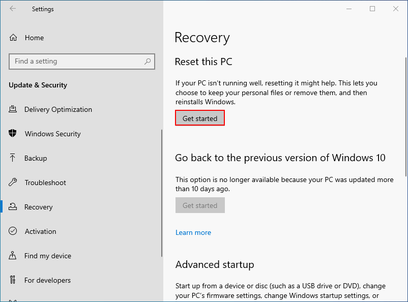Reset this PC