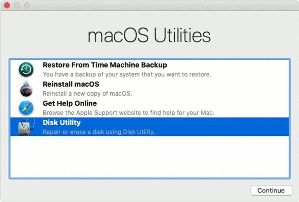 click Disk Utility to continue