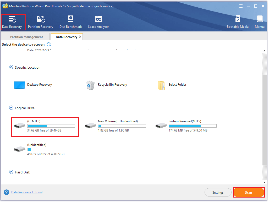 recover data through MiniTool Partition Wizard