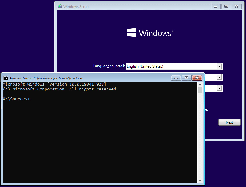 launch Command Prompt during Windows Setup