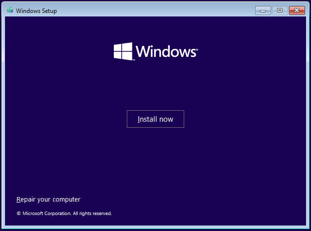 Windows setup install now 