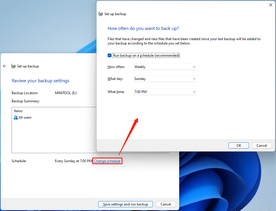 Windows 11 Backup and Restore change schedule