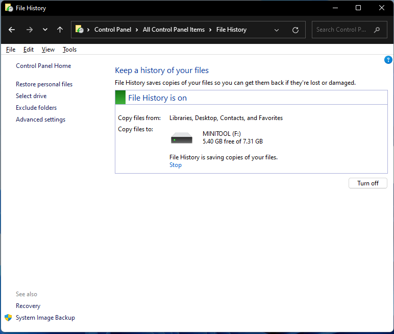 Windows 11 File History is saving copies of your files