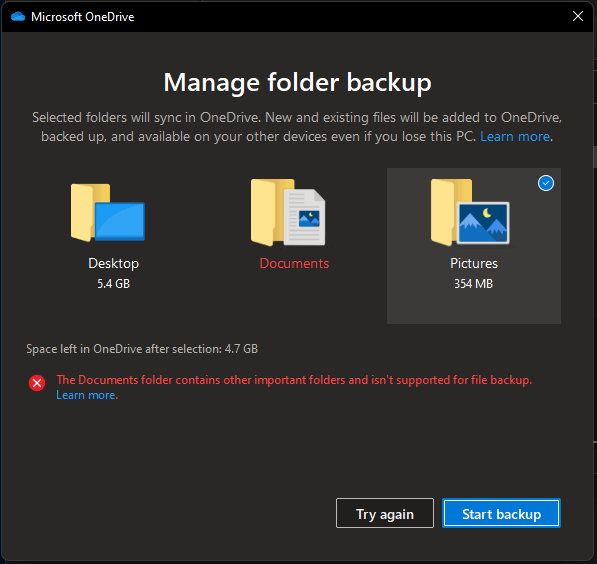 Windows 11 OneDrive manage folder backup