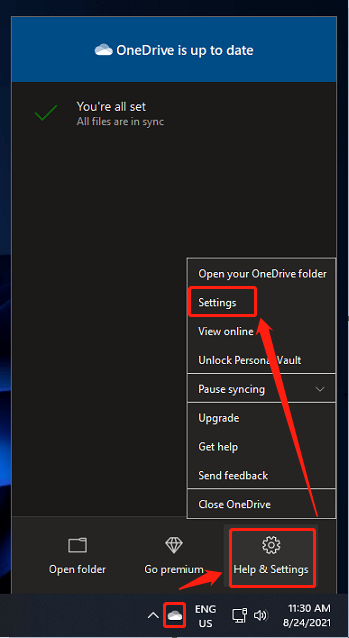 OneDrive in taskbar