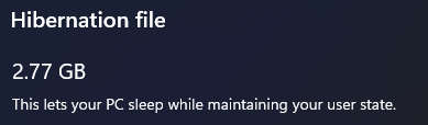 hibernation file size
