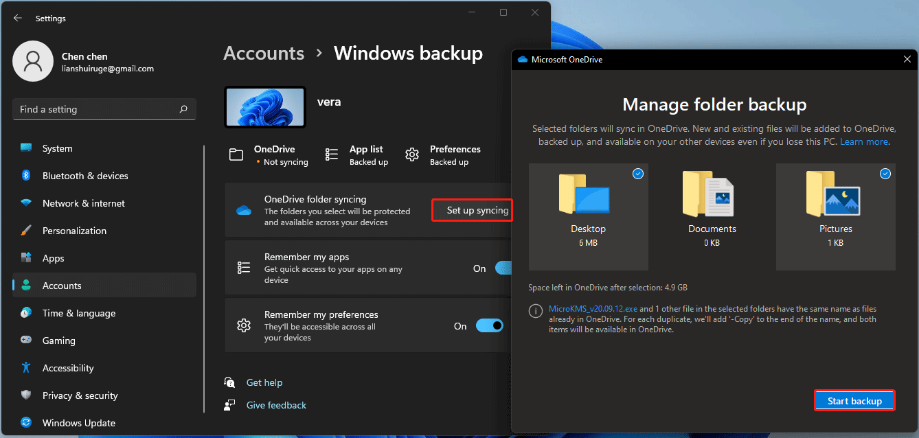 Windows 11 back up files to OneDrive