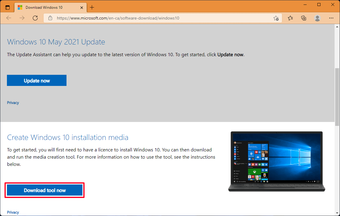download Windows 10 media creation tool
