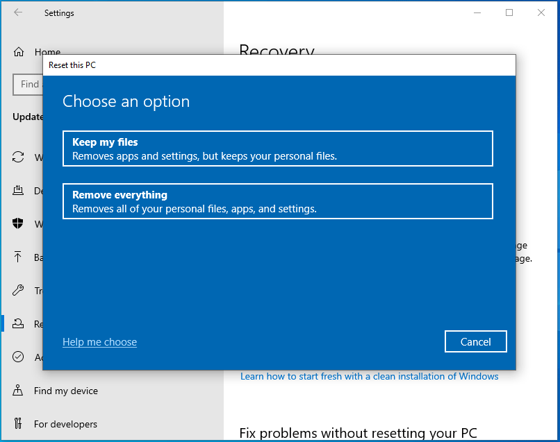 keep my files or remove everything