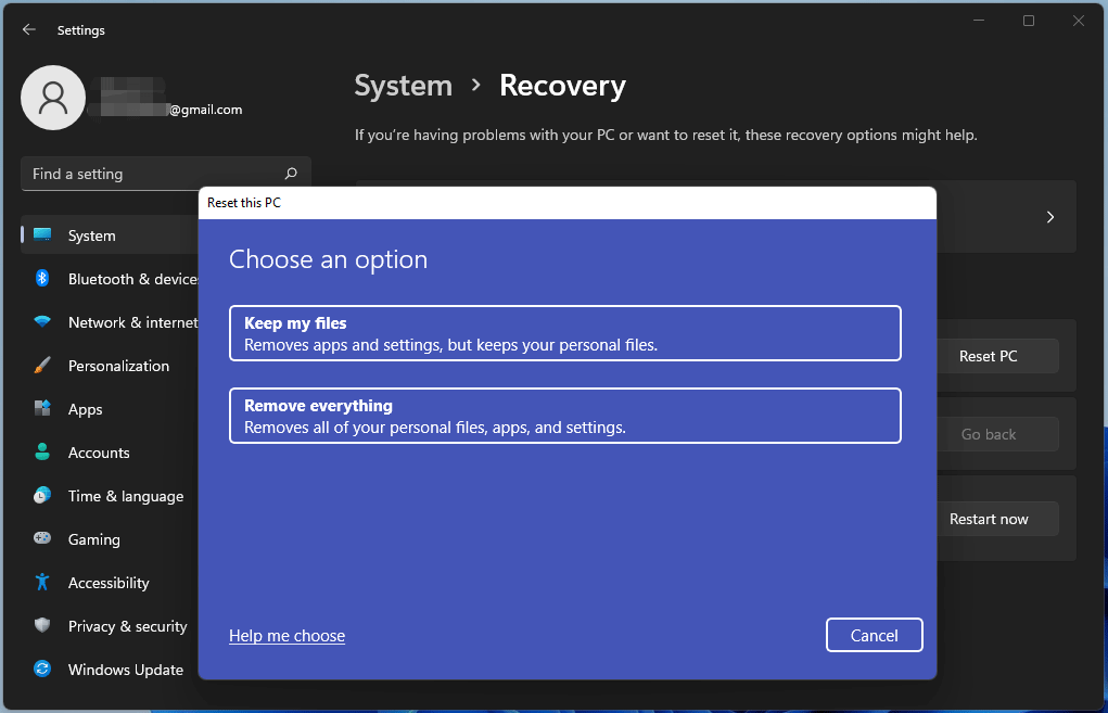 reset this PC in Windows 11