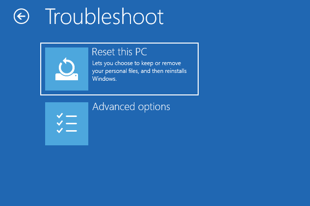 reset this PC in WinRE