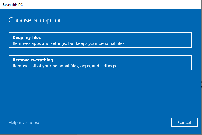 Choose an option window