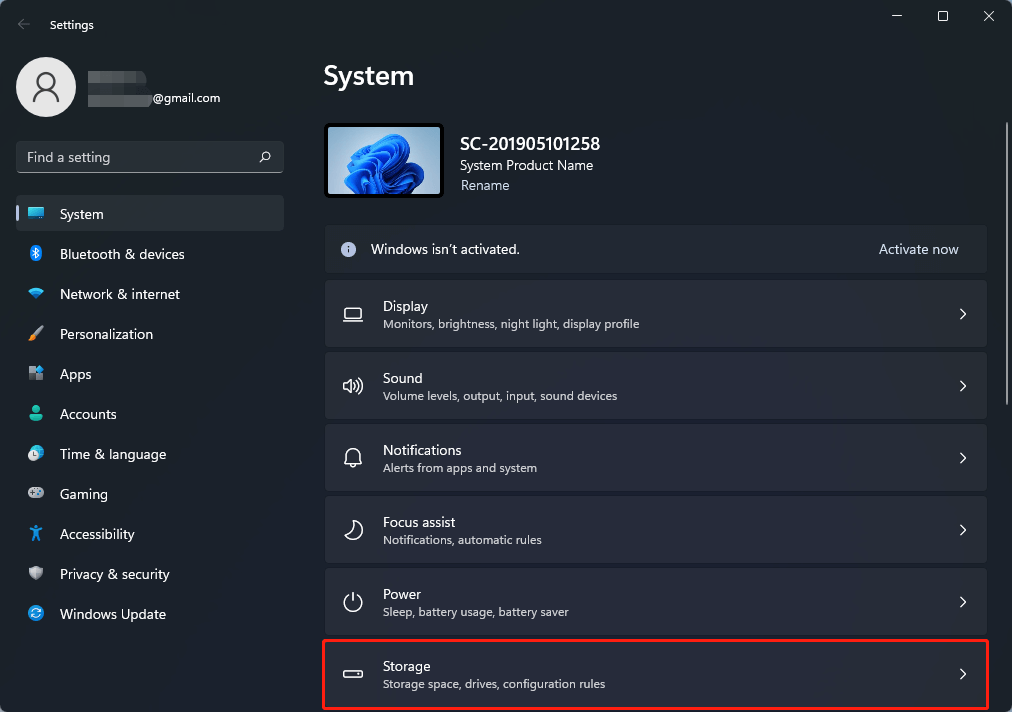 select storage in Windows 11 Settings