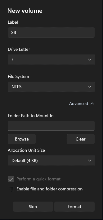 create new volume for storage spaces
