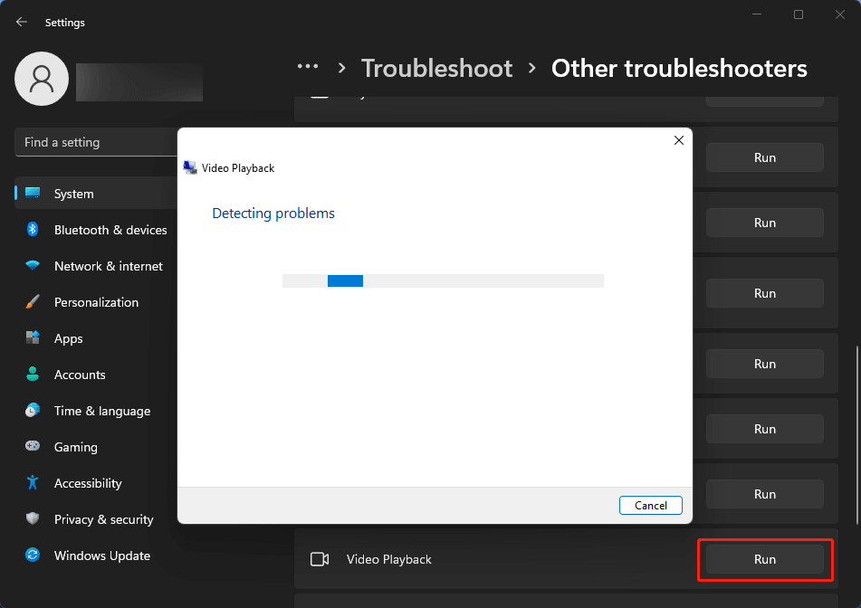 run Video Playback troubleshooter