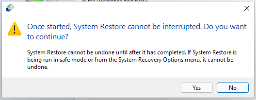 confirm undoing system restore