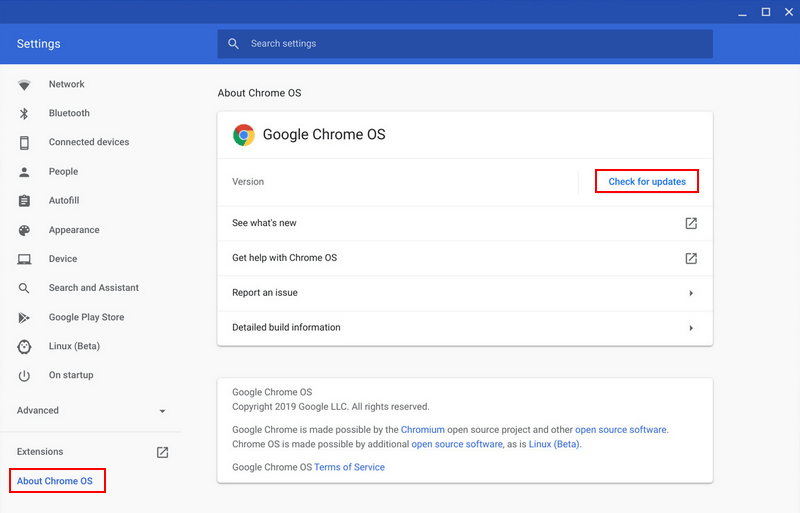 Check for updates Chromebook