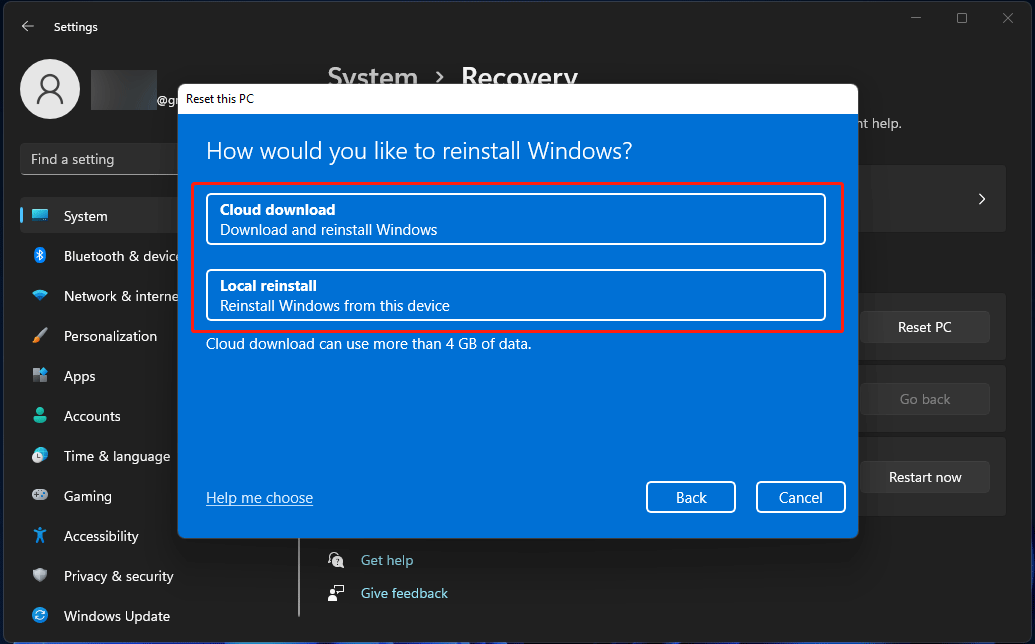 reset this PC reinstall Windows 11