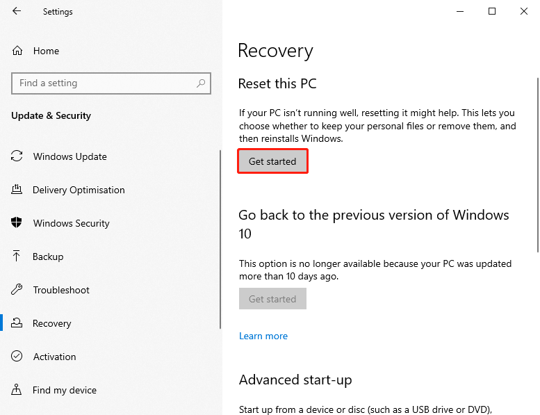 click the Get Started option