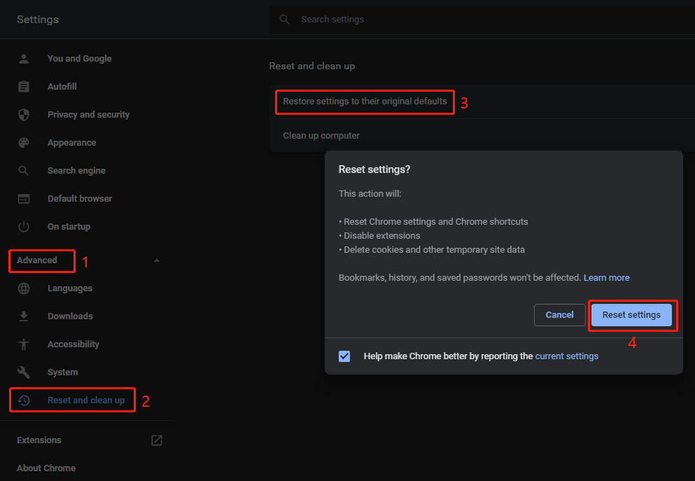 reset Chrome