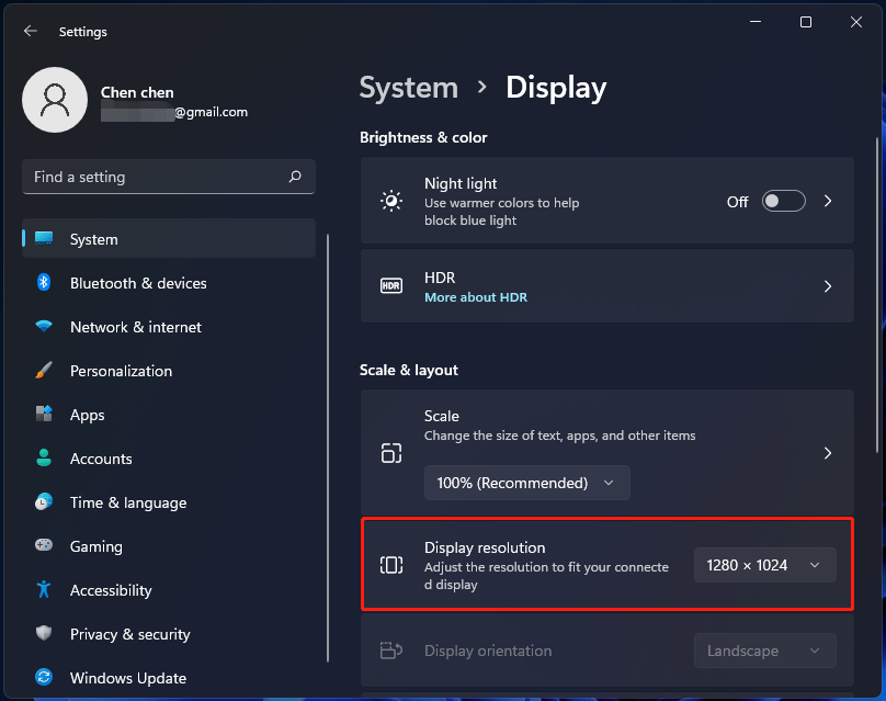 change display resolution Windows 11