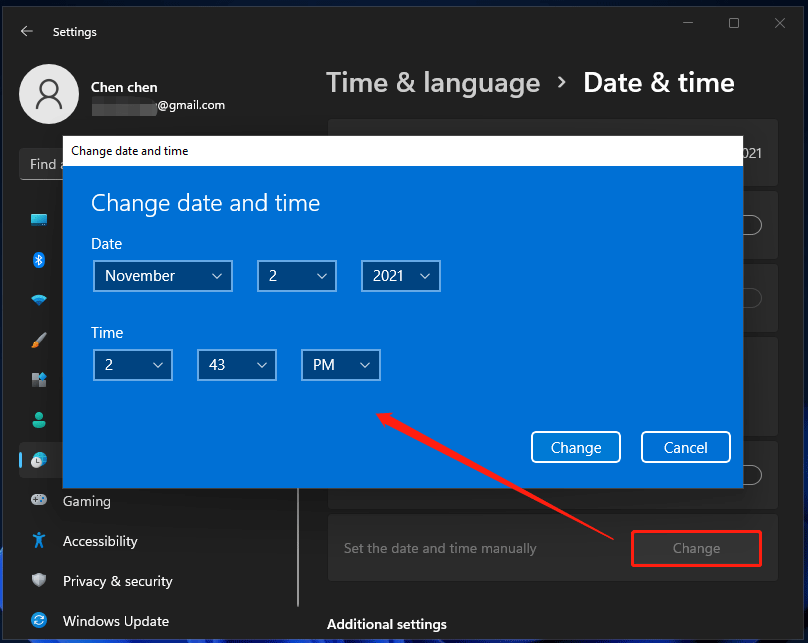 change time and date in Windows 11