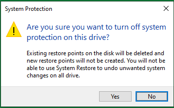 existing restore points removal warning