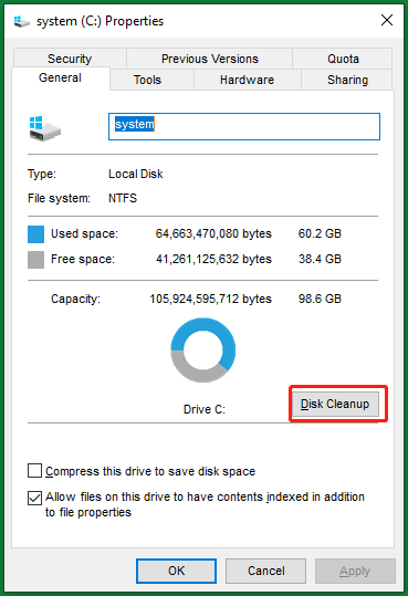 select disk cleanup