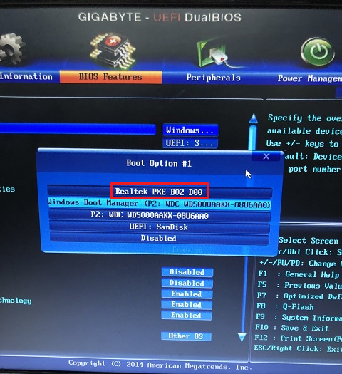 change boot option to PXE