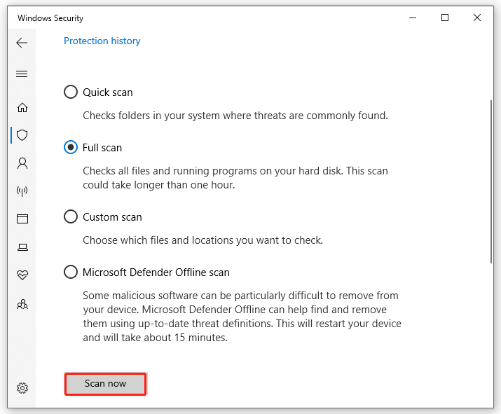 run a virus scan in Windows 10