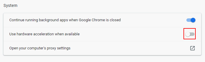 Disable hardware acceleration Chrome