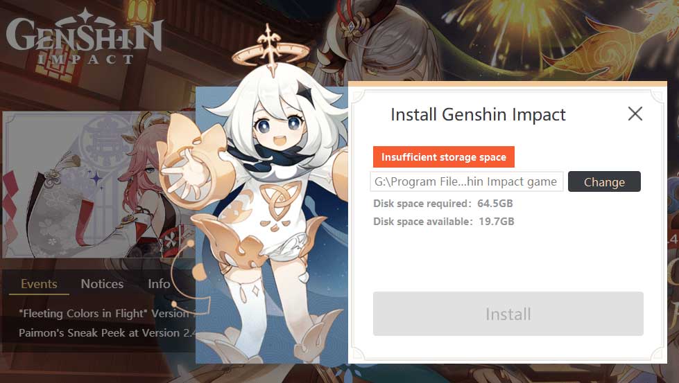 דרישת אחסון ההשפעה של Genshin