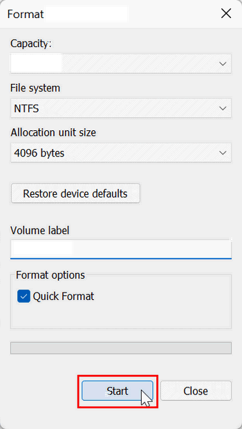 Quick Format in File Explorer