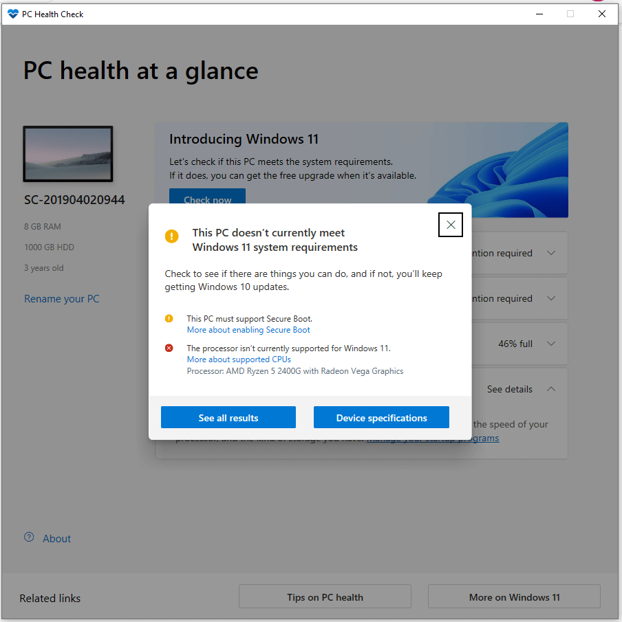use PC Health Check app to check Windows 11 compatibility