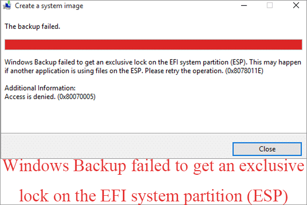 windows backup failed to get an exclusive lock on the efi system partition