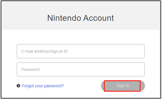 sign into the Nintendo Switch account