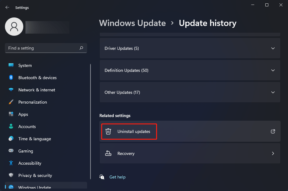 uninstall update on Windows 11