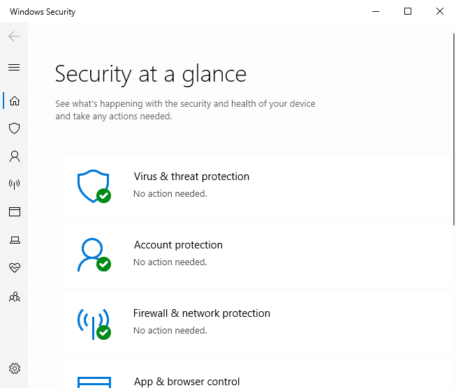 the interface of Windows Defender