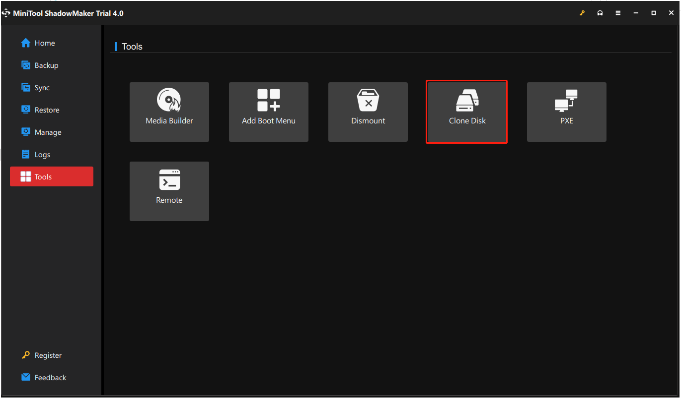 click the Clone Disk feature