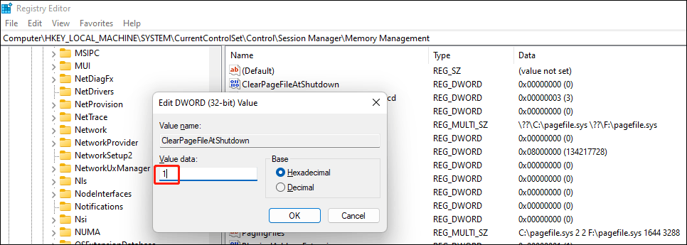 modify the registry key