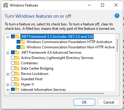 enable .NET Framework 3.5 enable .NET Framework 3.5