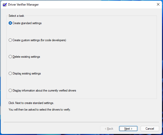 create standard settings for drivers