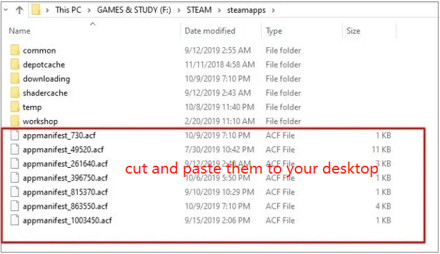 cut and paste appmanifest files to your desktop